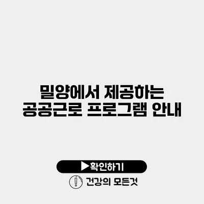 밀양에서 제공하는 공공근로 프로그램 안내