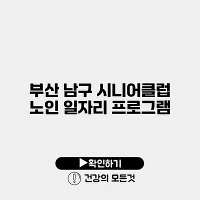 부산 남구 시니어클럽 노인 일자리 프로그램